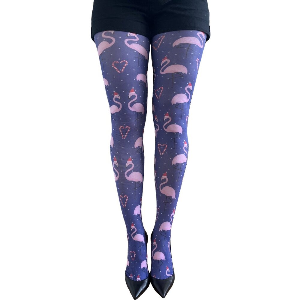 Santa Flamingo Christmas Tights: Novelty Patterned Pantyhose For Women
